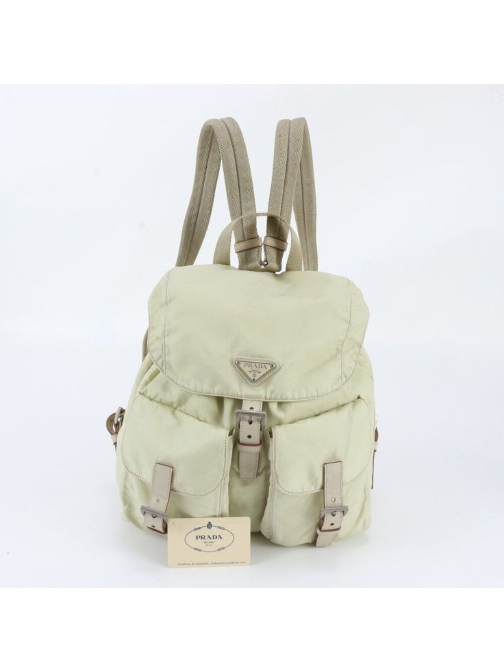 Prada Tessuto Nylon Triangle Logo Leather Backpack
